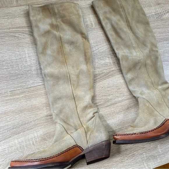 New Free People Sterling Western Knee High Suede Boots Tan Brown Womens 6.5 - Picture 6 of 15